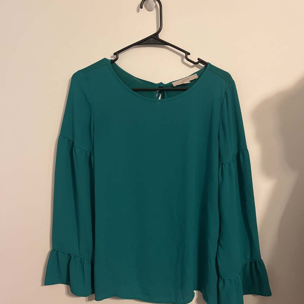 Loft Emerald Green Ruffle Sleeve Blouse